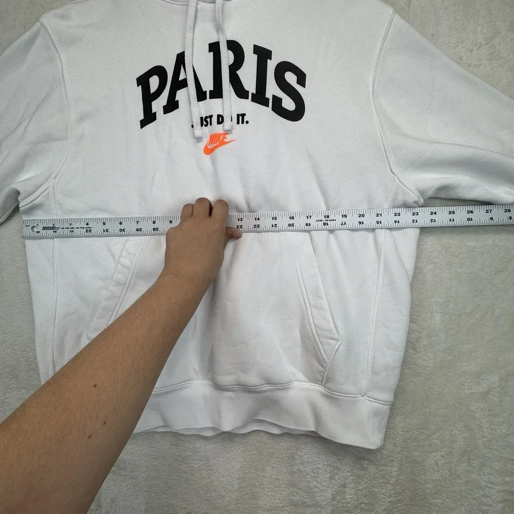 Nike Paris Hoodie Men's L White Just Do It Pullover Fleece Graphic Sweatshirt